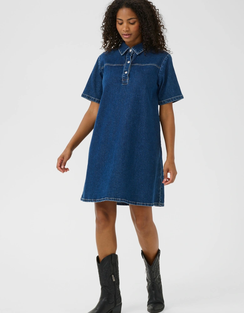 KAsandra Half Sleeves Denim Dress Plain