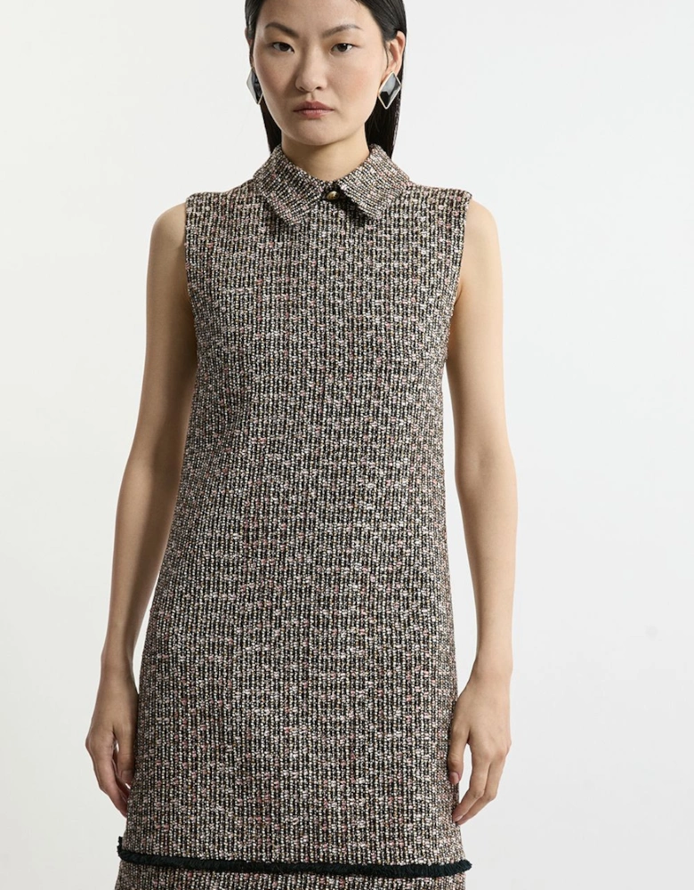 Tall Wool Mix Boucle Tailored Collared Sleeveless Mini Dress