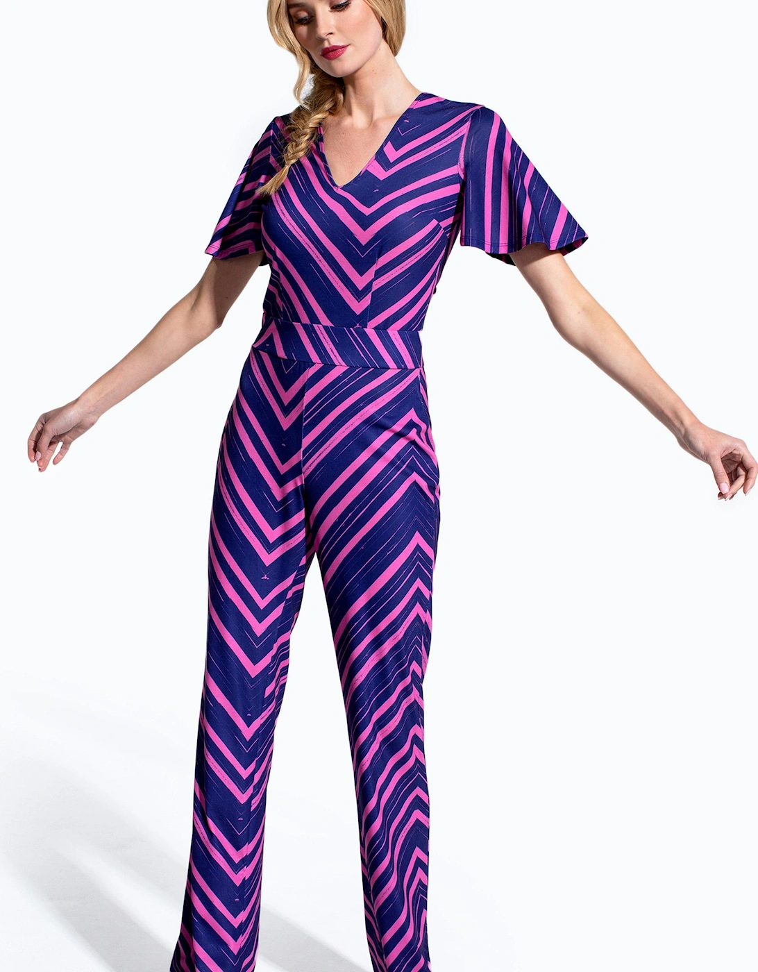 Straight Leg Jumpsuit with V-neck and Flare Sleeves, 2 of 1