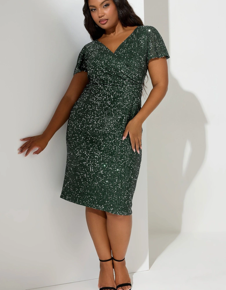 Sequin Embellished Wrap Dress