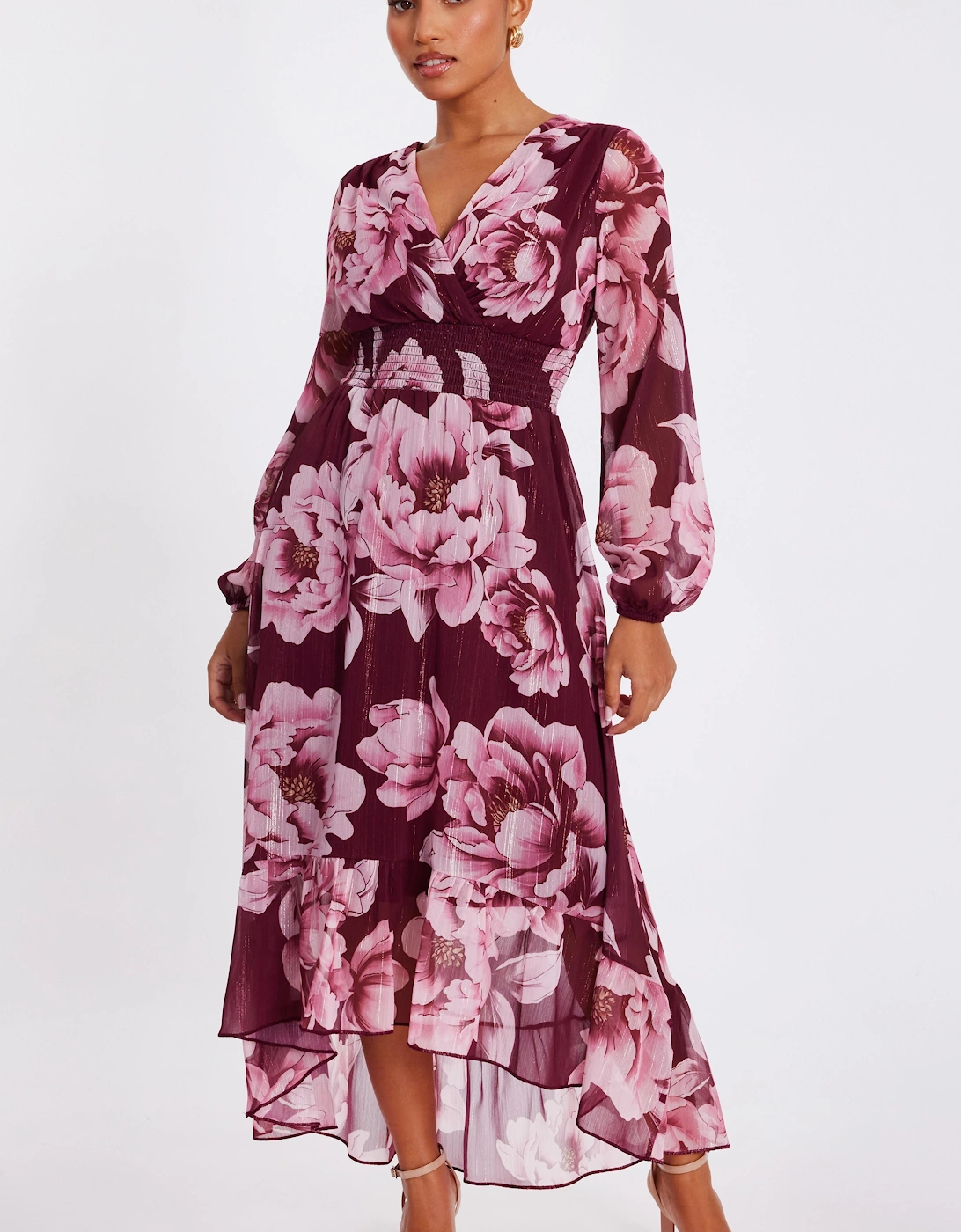 Wine Petite Floral Tiered Midaxi Dress, 2 of 1