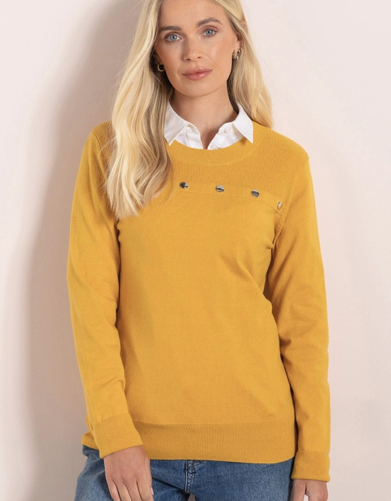 Stud Trim Long Sleeve Knitted Top