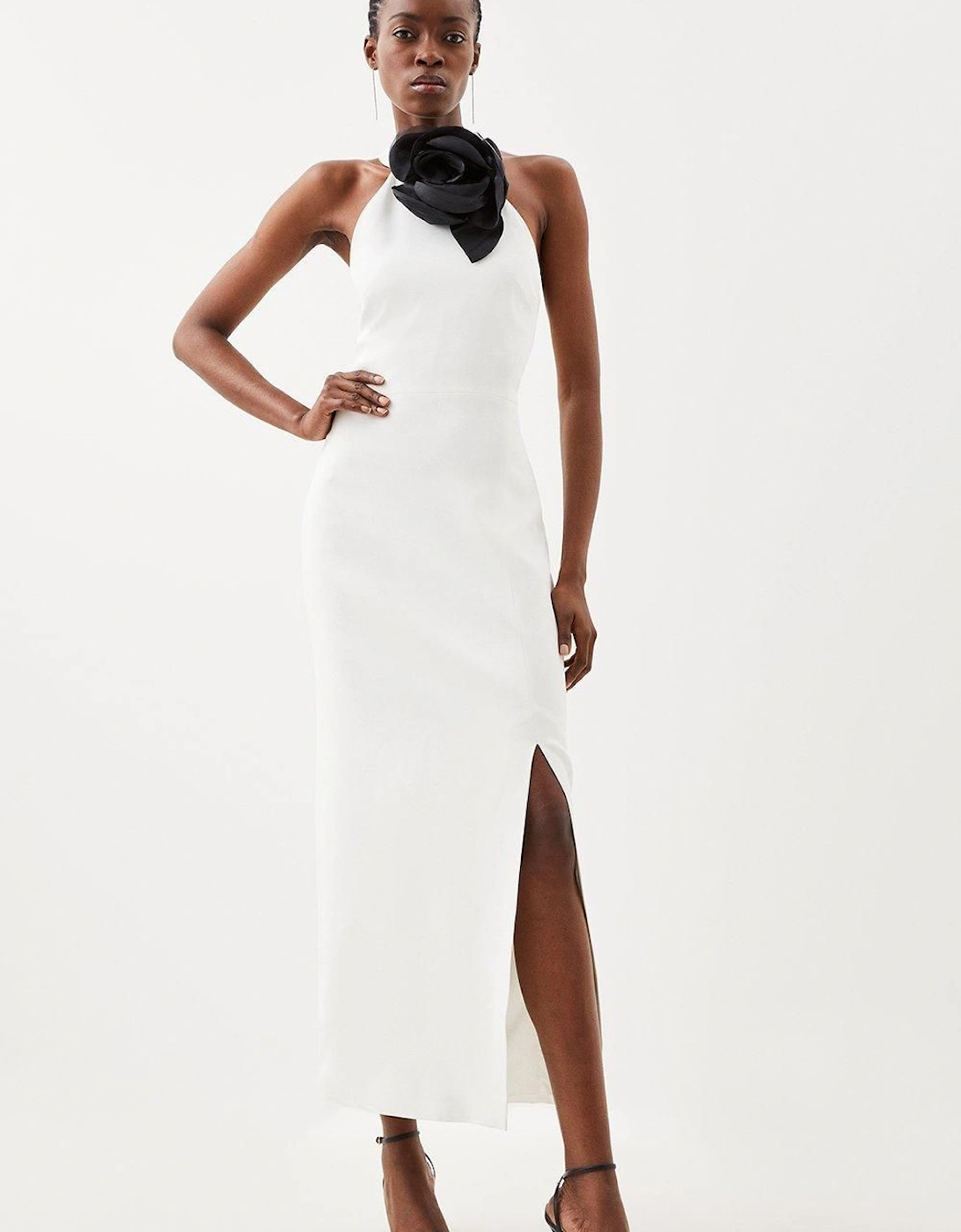 Compact Viscose Small Corsage Detail Tailored Halterneck Midaxi Dress, 2 of 1