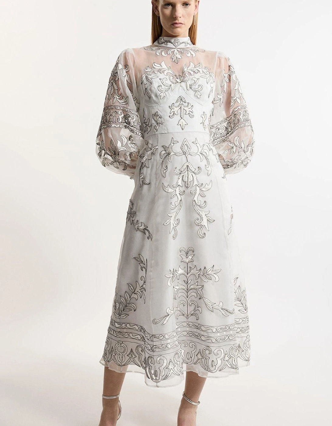 Baroque Organdie Applique Buttoned Woven Maxi Dress, 2 of 1