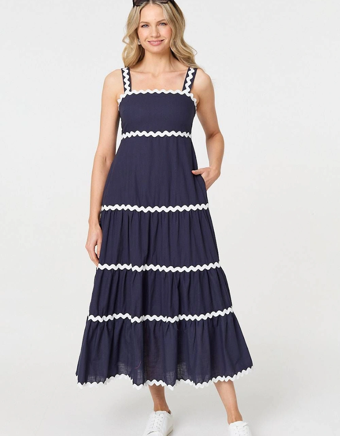 Zig Zag Trim Sleeveless Tiered Midi Dress, 2 of 1
