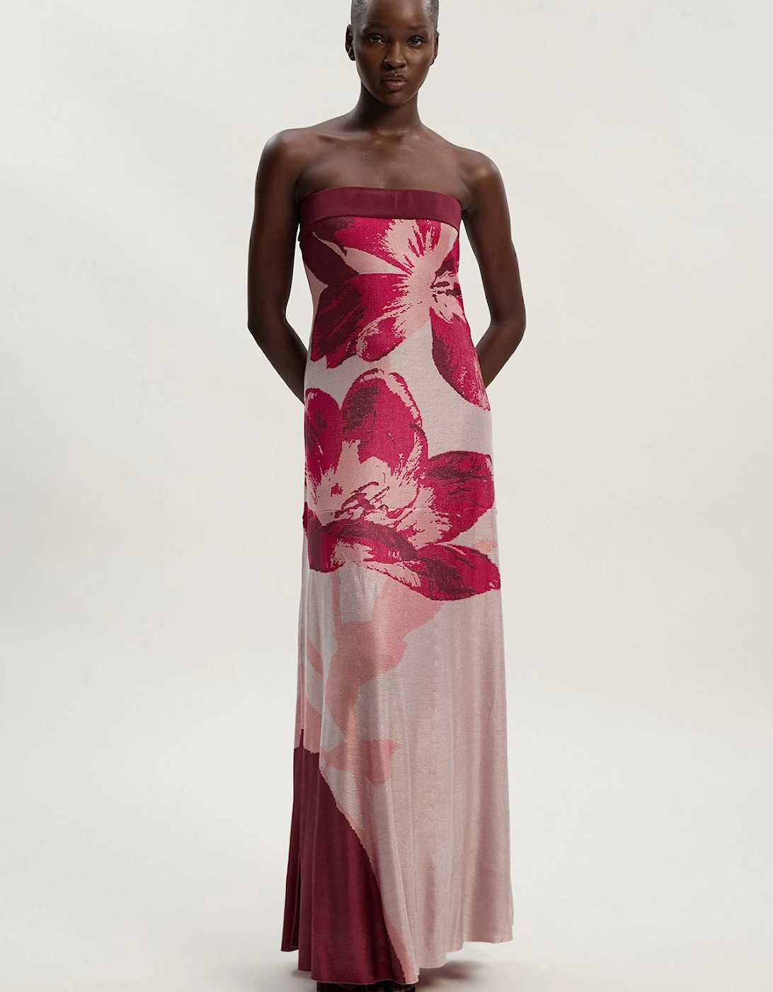 Placement Floral Jacquard Slinky Knit Bandeau Midi Dress, 2 of 1