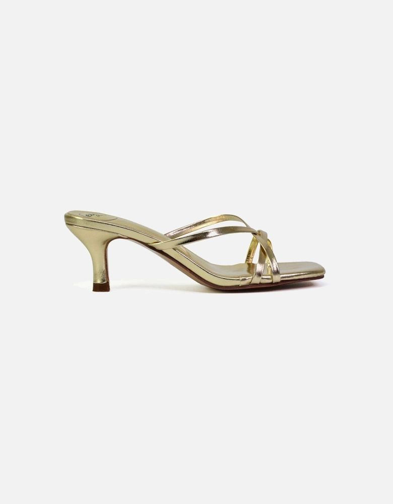 'Dream' Strappy Square Toe Kitten Heel Slip on Mule Sandals