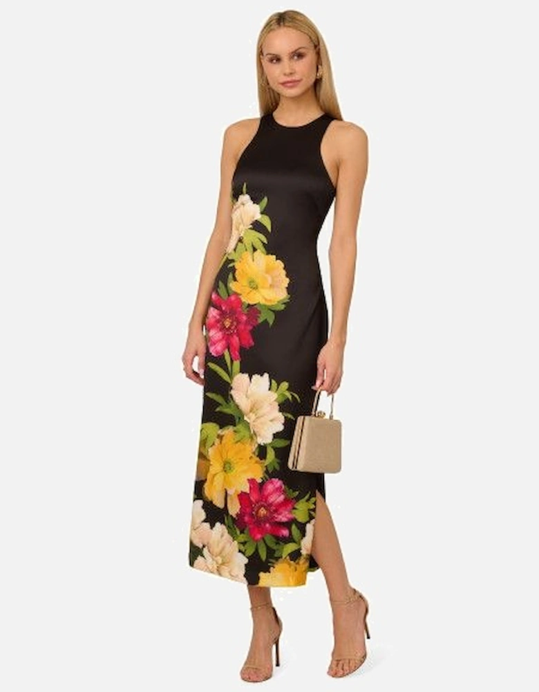 Printed Satin Midi Dress