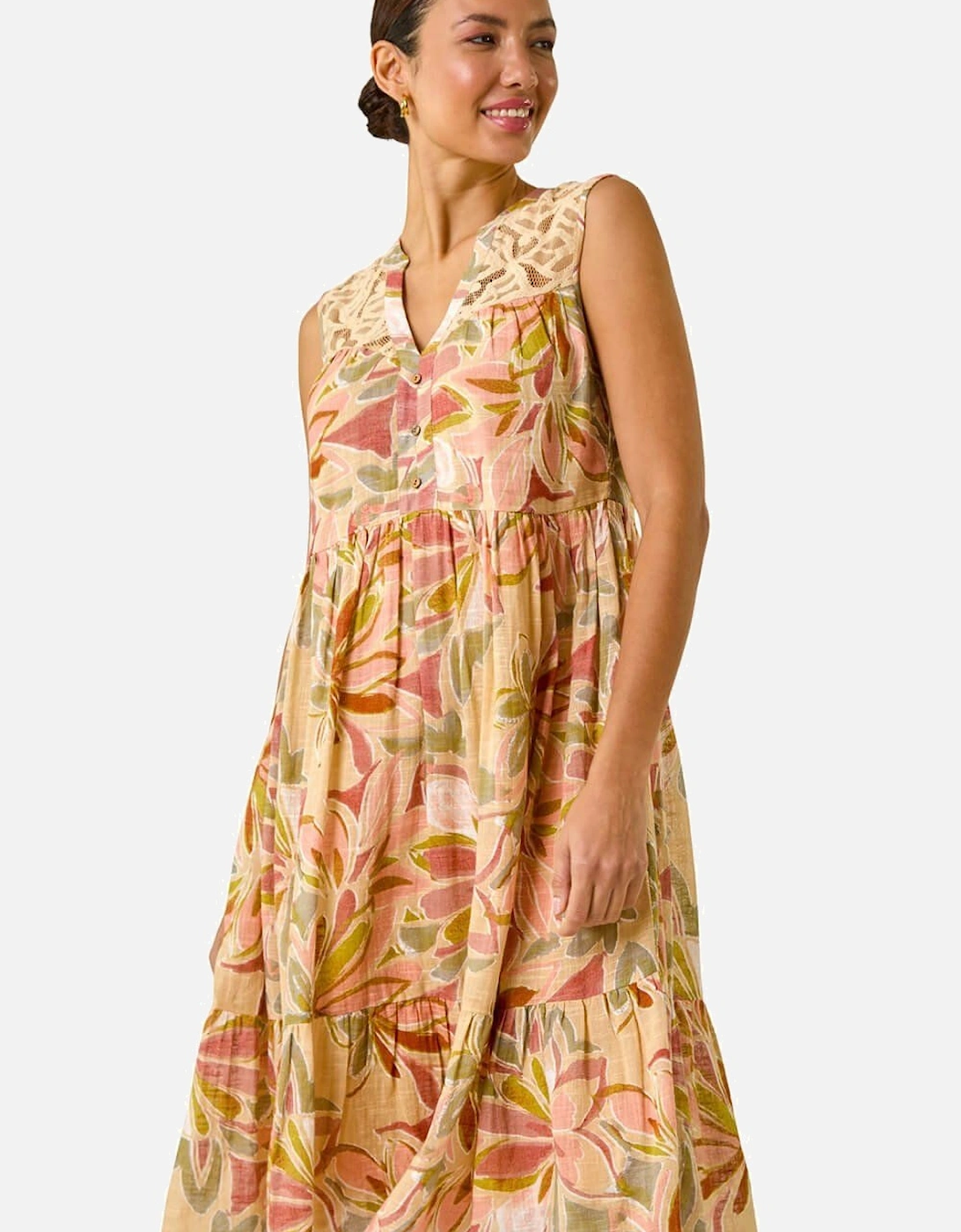 Leaf Print Lace Detail Smock Dress, 2 of 1