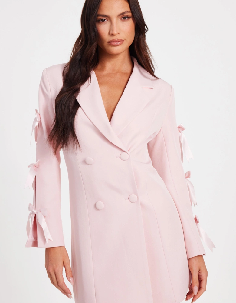 Pale Pink Bow Sleeve Blazer Dress