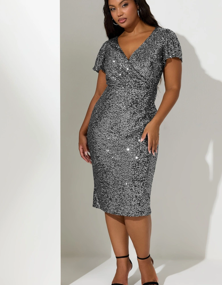 Sequin Embellished Wrap Dress