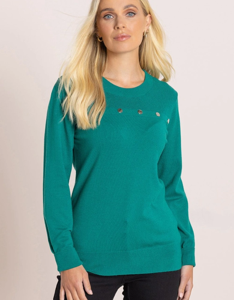 Stud Trim Long Sleeve Knitted Top