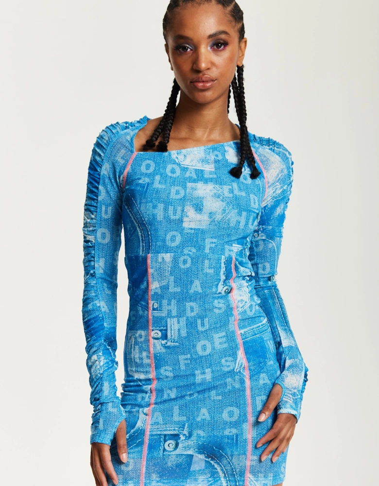 Denim Print Mini Dress