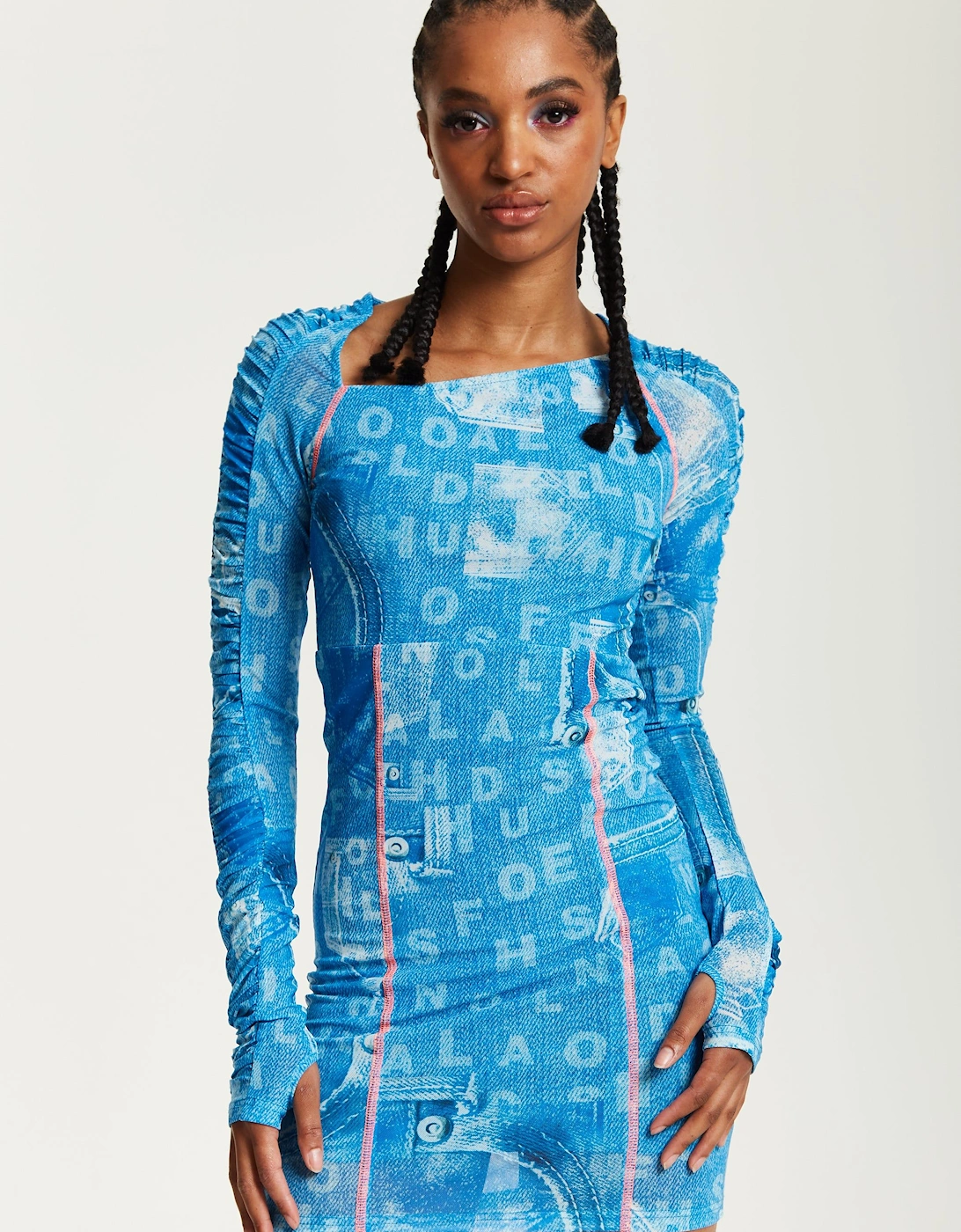 Denim Print Mini Dress, 2 of 1