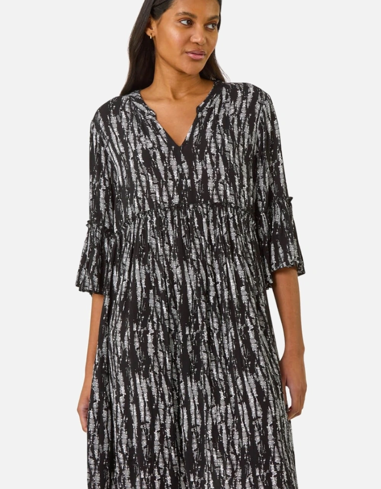 Abstract Crinkle Smock Dress