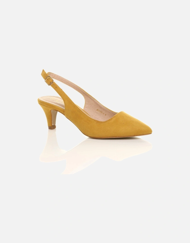 Mid Slim Heel Slingback Pointed Faux Suede Court Shoes