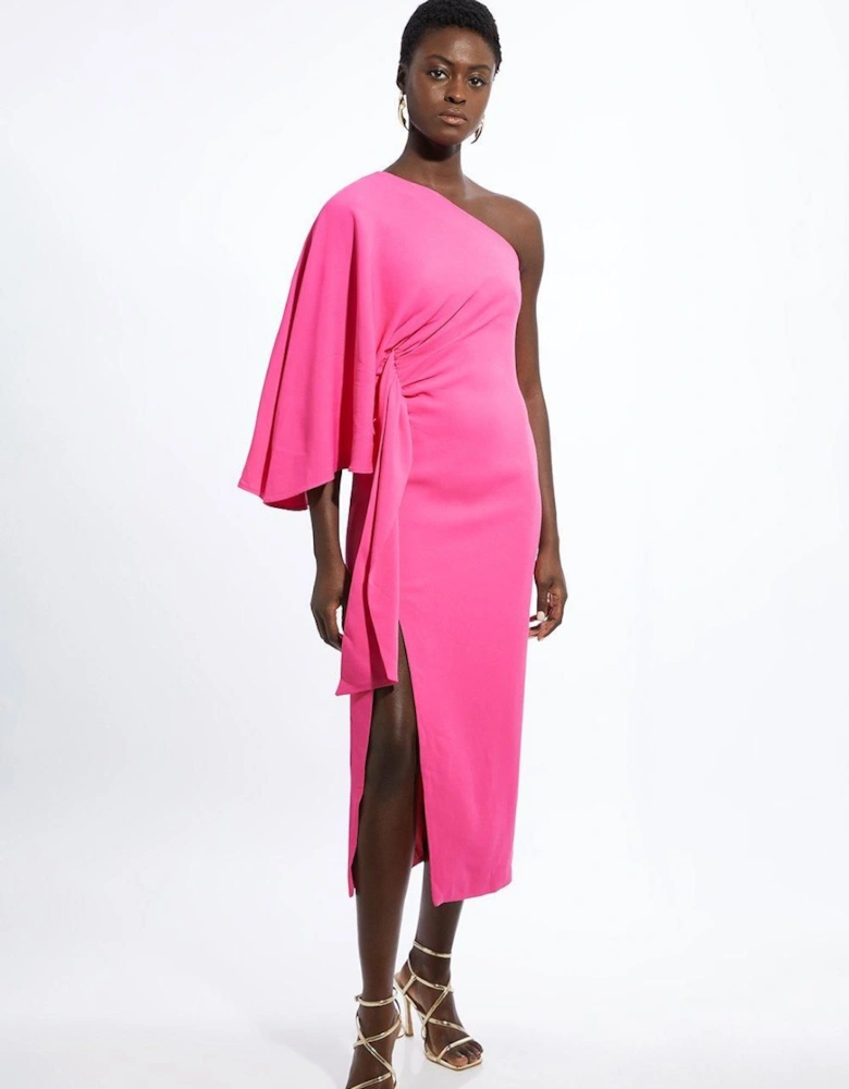 Tall Compact Stretch Viscose Drape Sleeve One Shoulder Tailored Maxi Dress