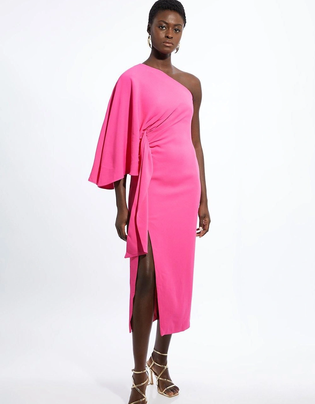 Tall Compact Stretch Viscose Drape Sleeve One Shoulder Tailored Maxi Dress, 2 of 1