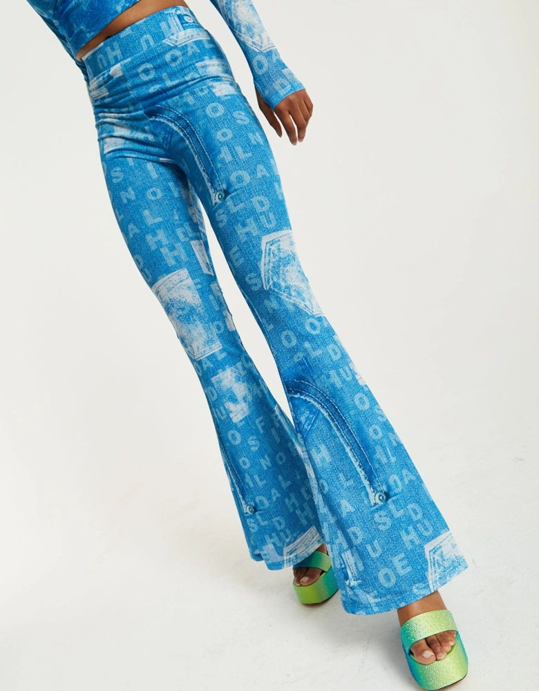 Denim Print Flare Trousers