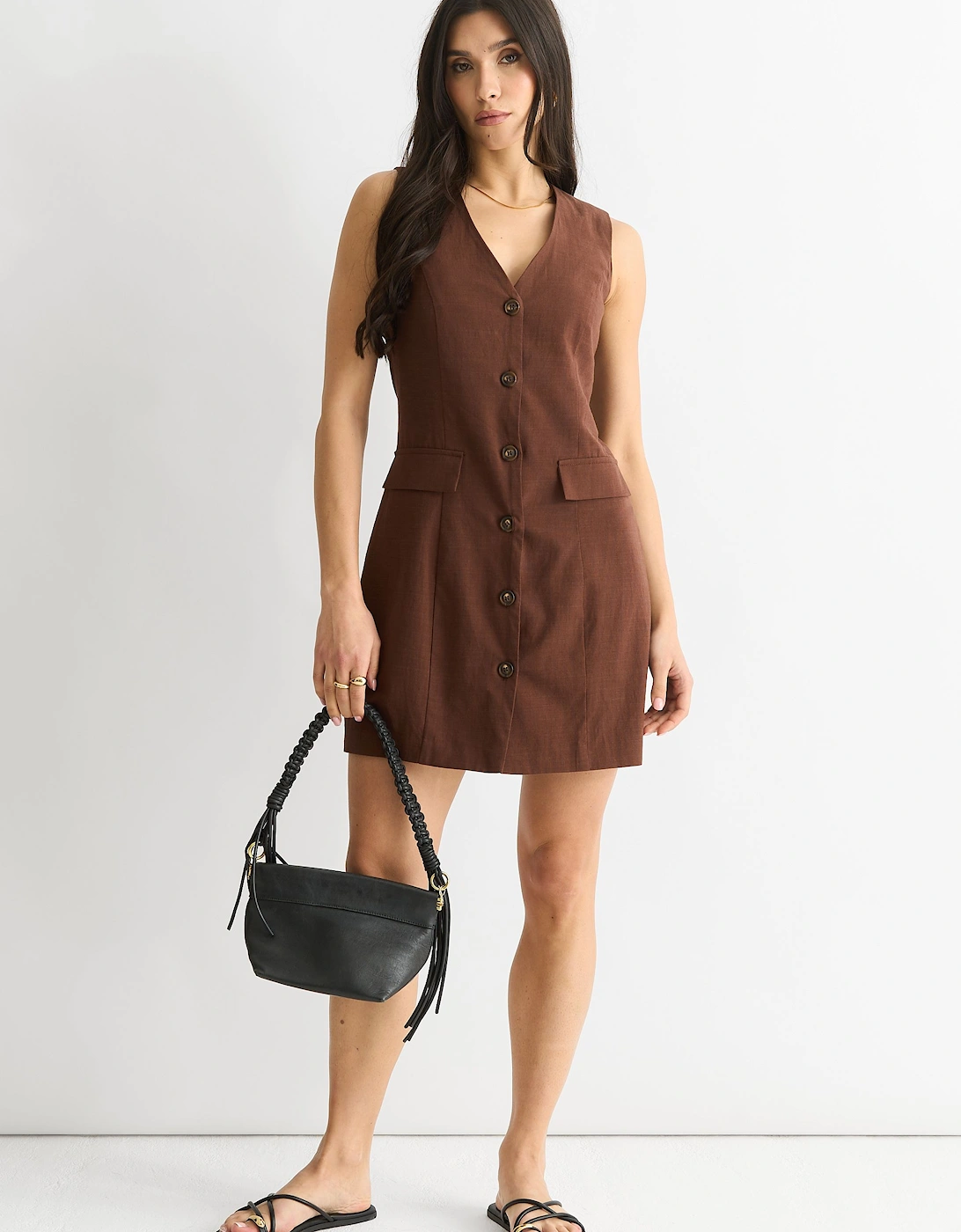 Chocolate Linen Button Through Mini shirt Dress, 2 of 1