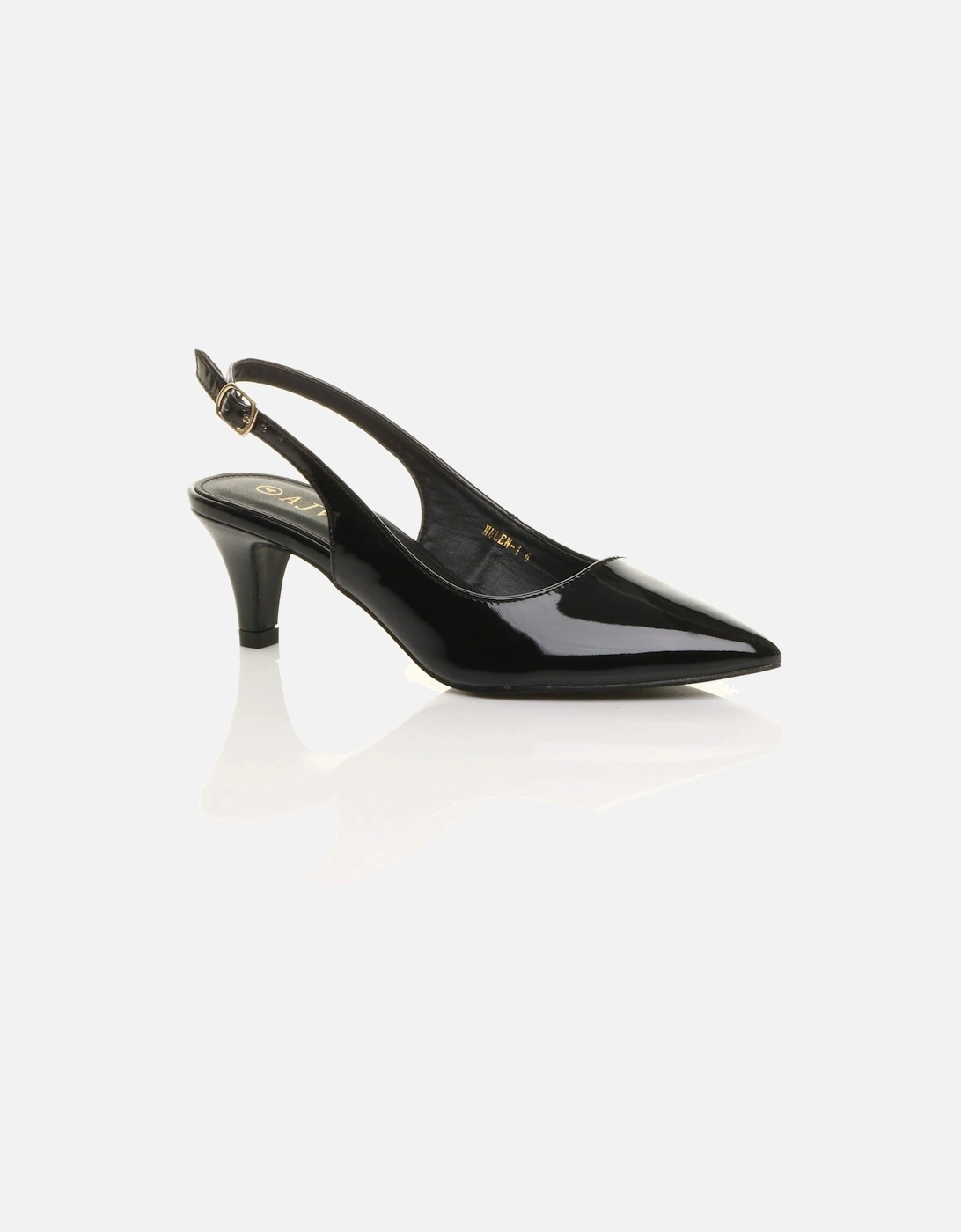 Mid Slim Heel Slingback Pointed Patent Court Shoes, 2 of 1