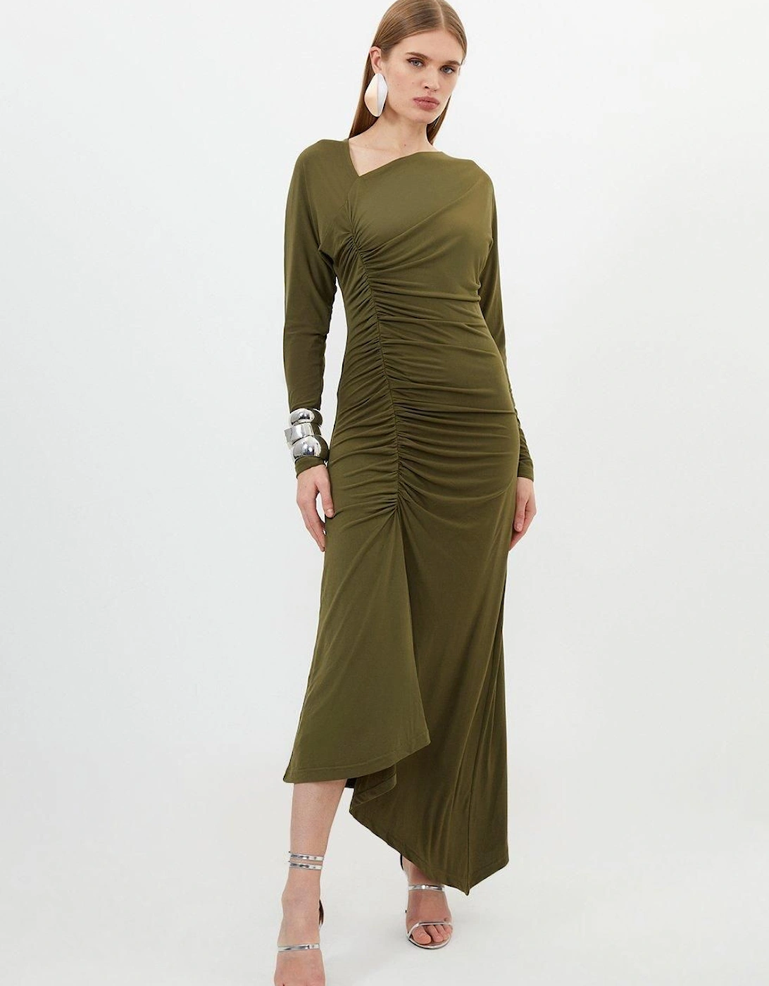 Jersey Crepe Ruched Long Sleeve Maxi Dress, 2 of 1