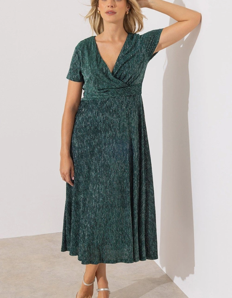 Crepe Velour Glitter Stripe Midaxi Dress