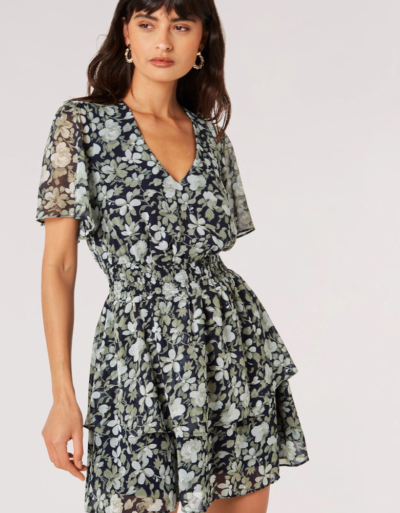 Watercolour Rose Tiered Mini Dress