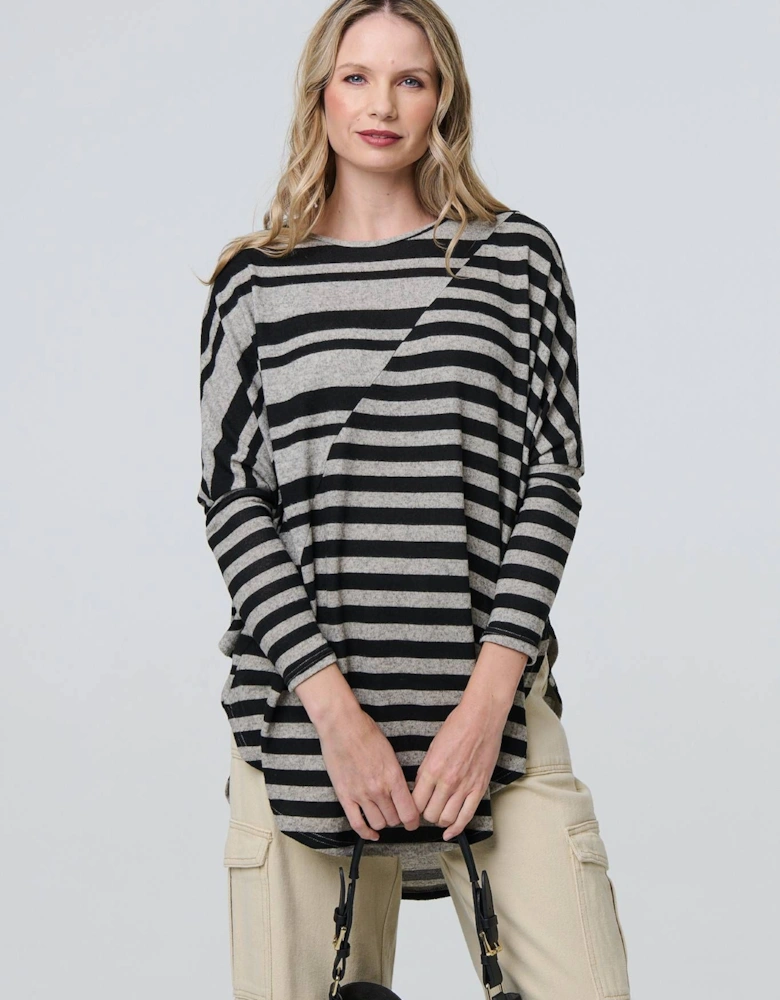 Striped Asymmetric Long Sleeve Tunic Top