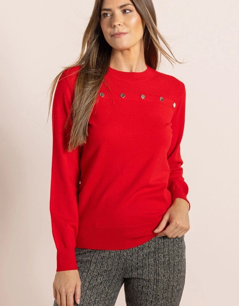 Stud Trim Long Sleeve Knitted Top