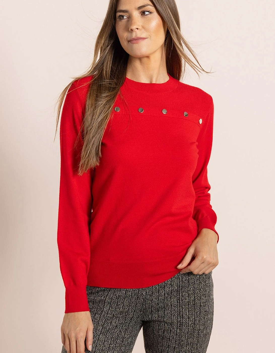 Stud Trim Long Sleeve Knitted Top, 2 of 1