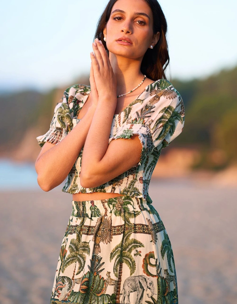 White Cotton Voile Safari Ruched Crop Top