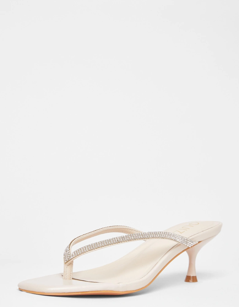 Nude Diamante Toe Post Heels