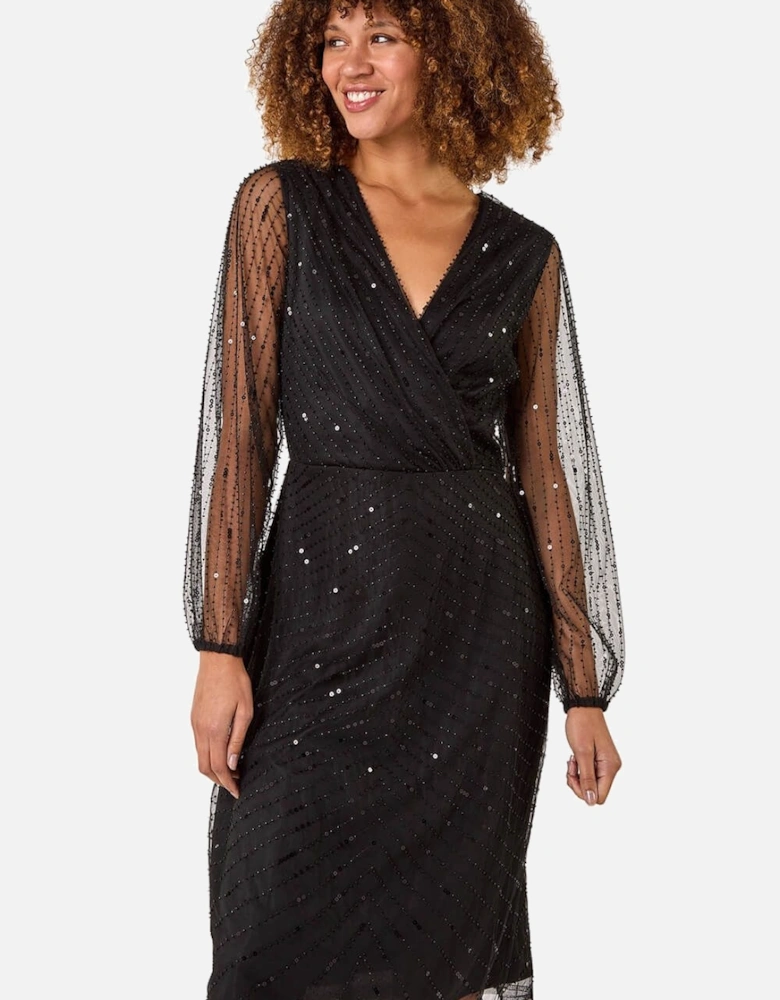 Embellished V-Neck Wrap Dress