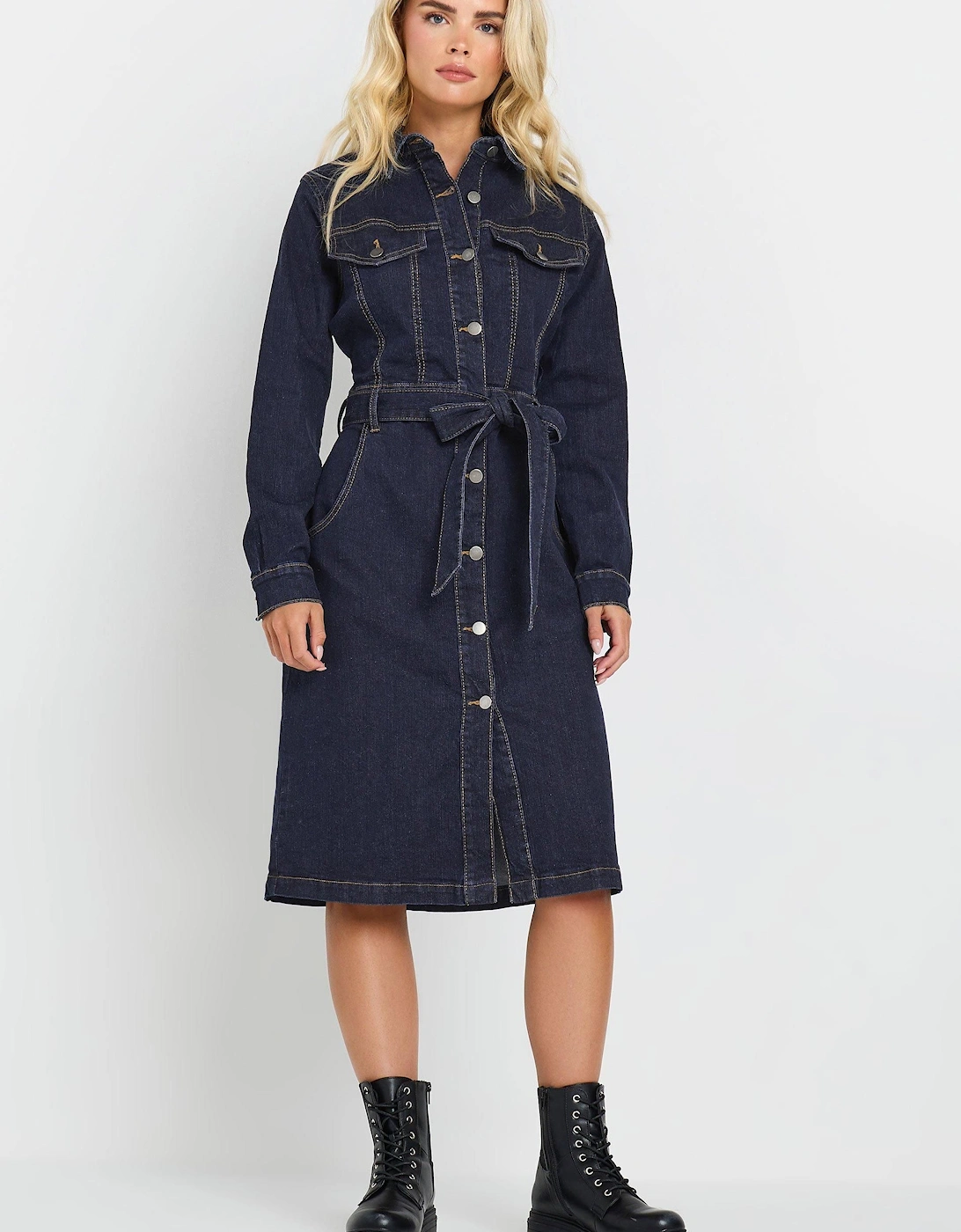 Petite Button Through Denim Dress, 2 of 1