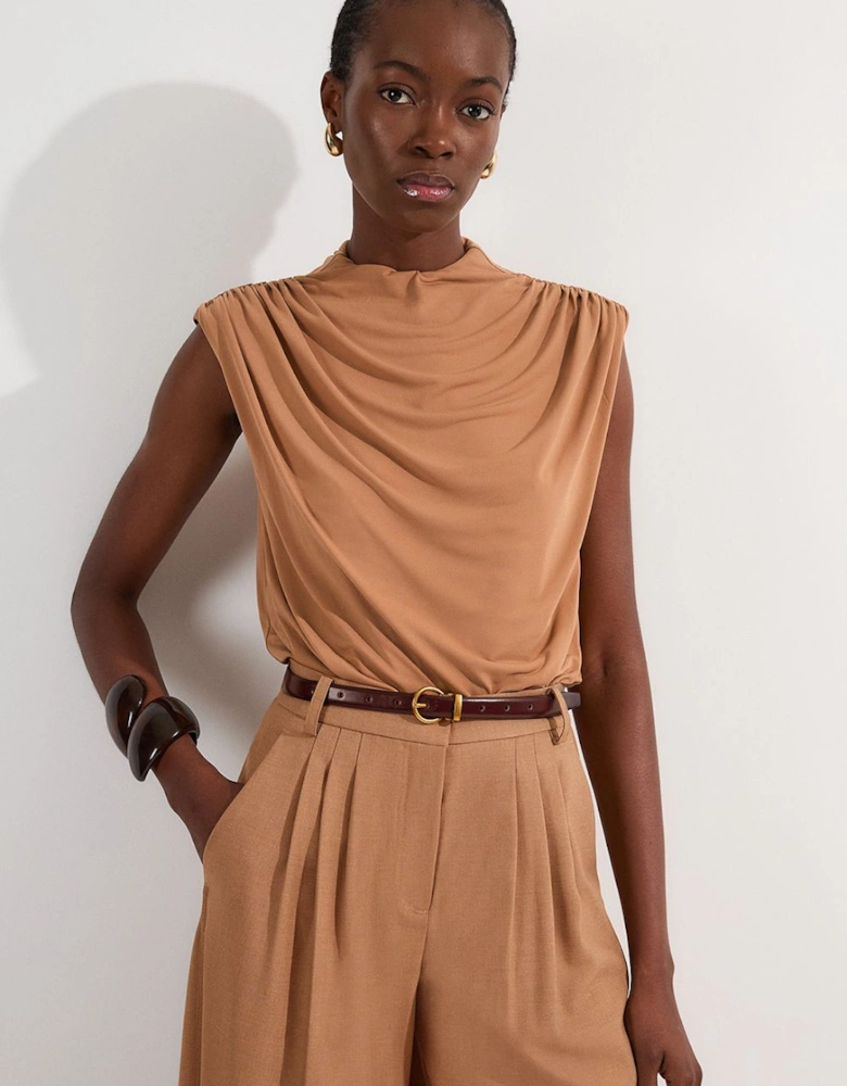 Jersey Crepe High Neck Ruched Bodysuit