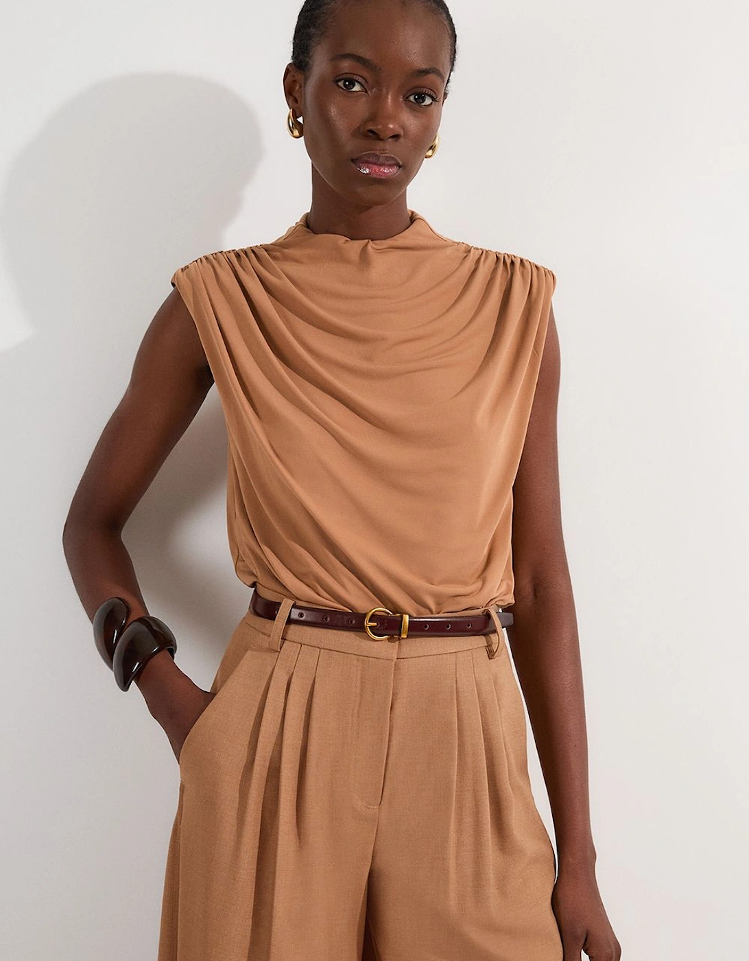 Jersey Crepe High Neck Ruched Bodysuit, 2 of 1