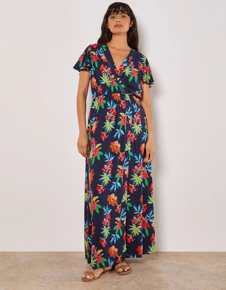 Tropical Print Wrap Maxi Dress