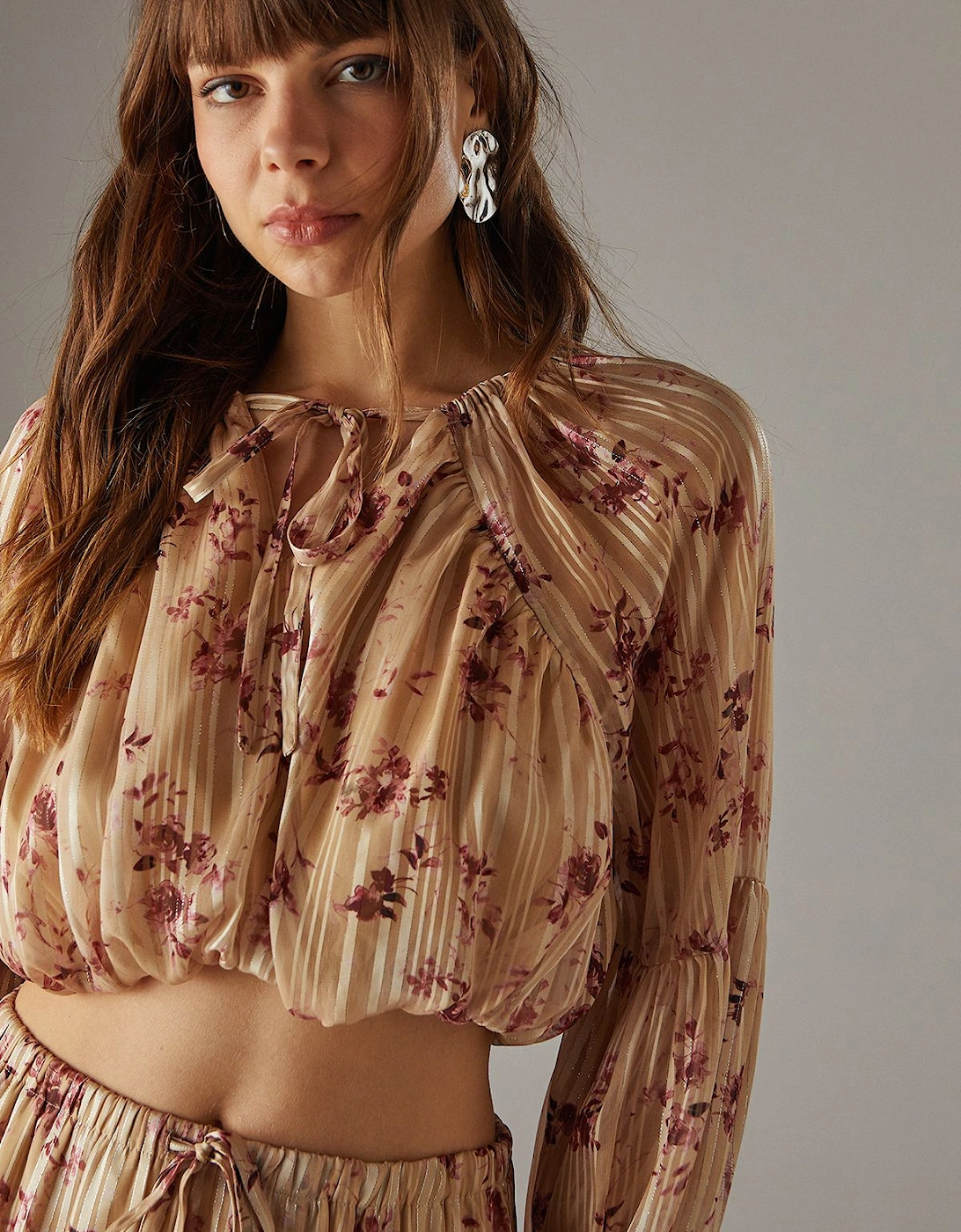 Shadow Stripe Cropped Bubble Hem Boho Blouse, 2 of 1