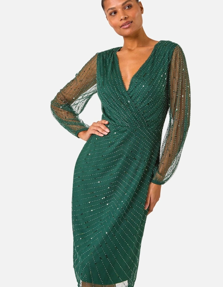 Embellished V-Neck Wrap Dress