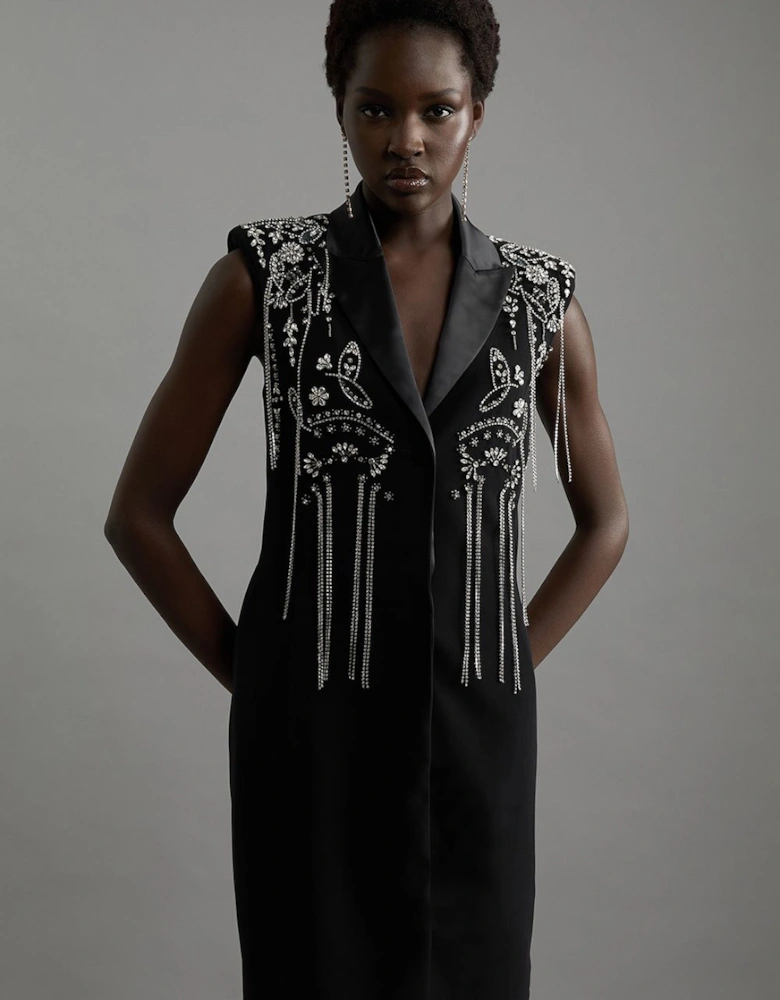 Embellished Detail Plunge Collar Woven Mini Dress