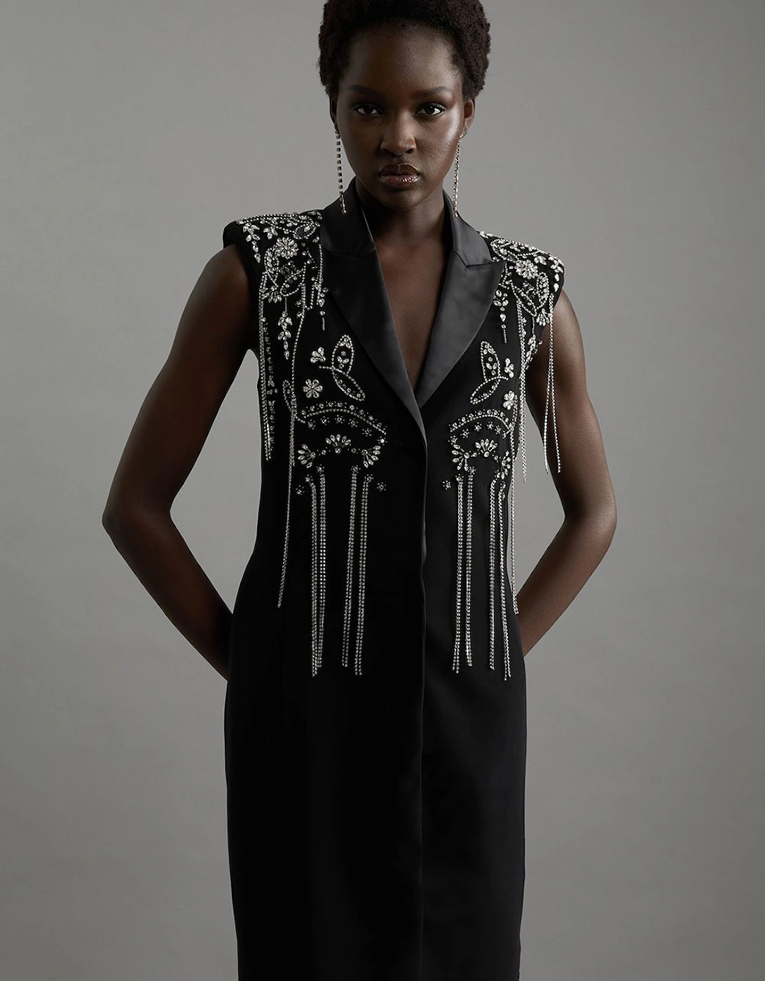 Embellished Detail Plunge Collar Woven Mini Dress, 2 of 1