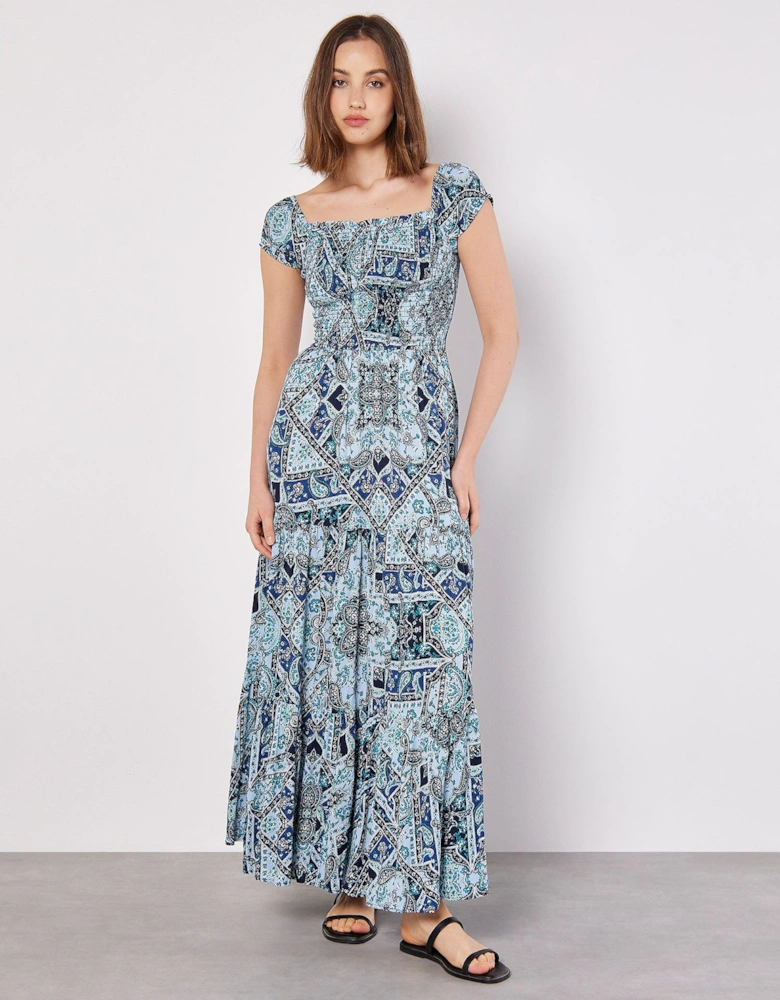 Scarf Print Milkmaid Maxi Dress