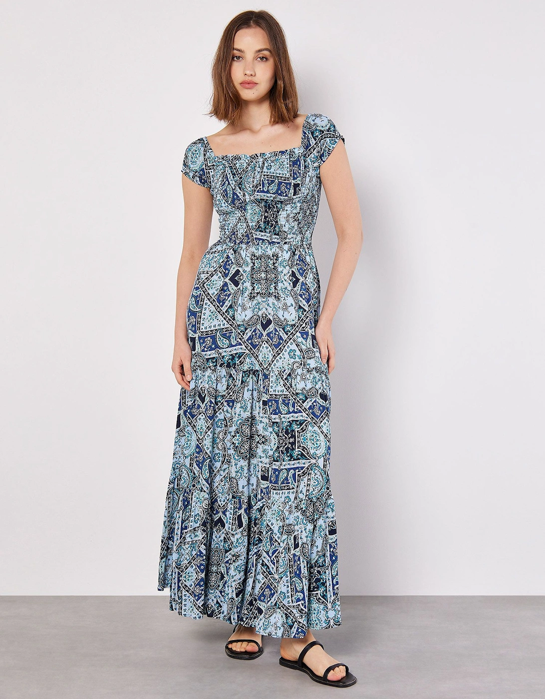 Scarf Print Milkmaid Maxi Dress, 2 of 1