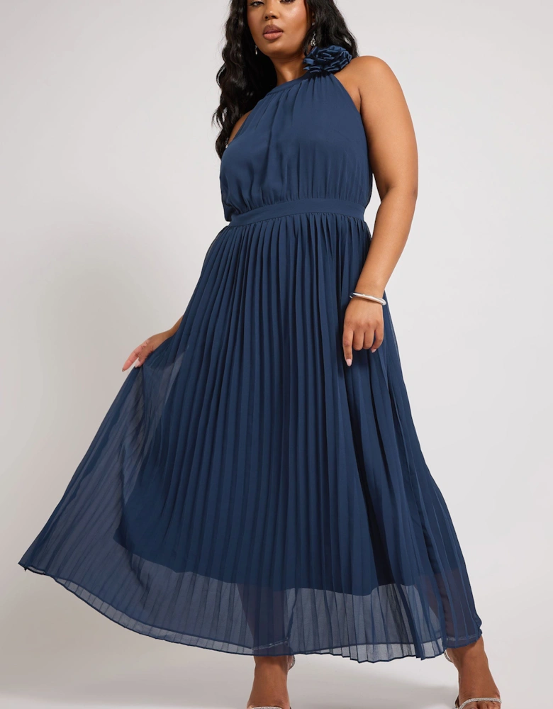 Corsage Pleated Maxi Dress