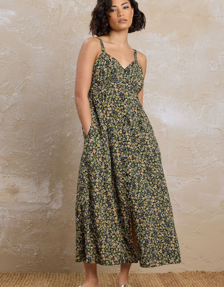 Petite Floral Button Midi Dress