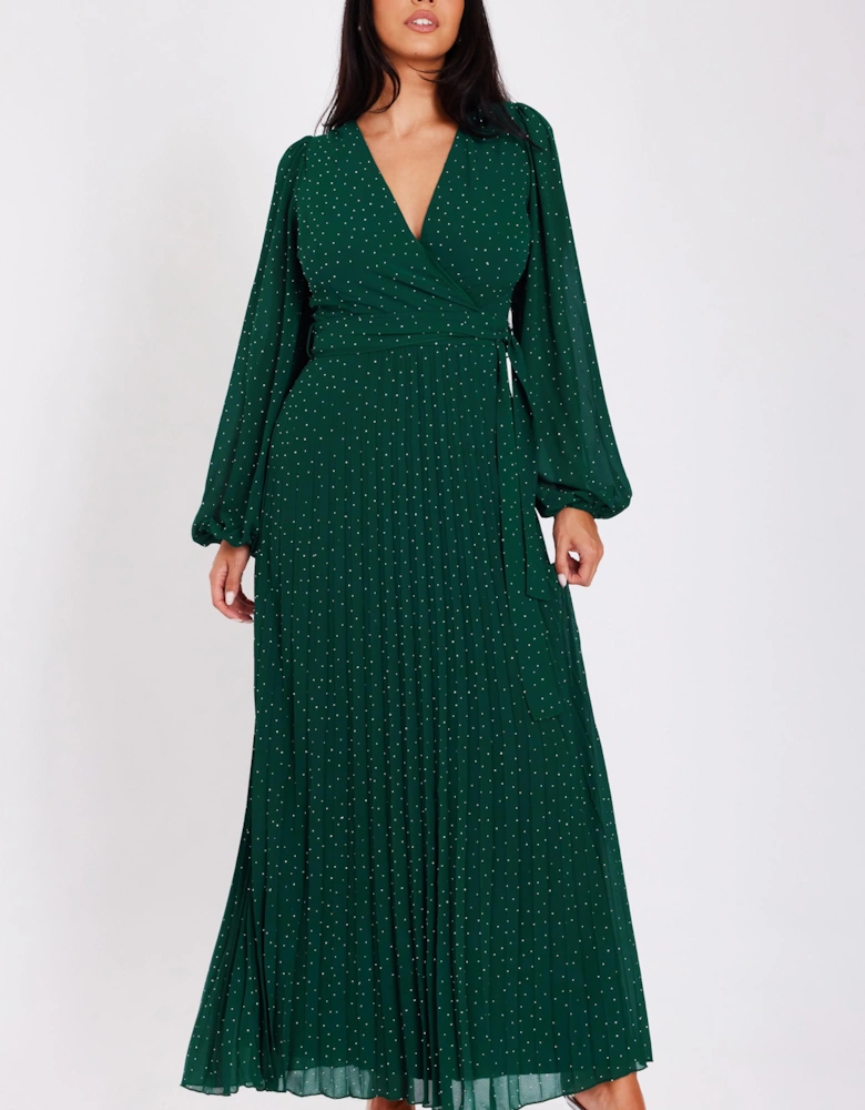 Green Embellished Chiffon Maxi Dress
