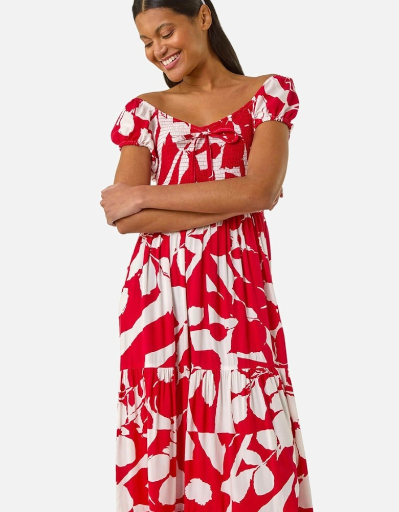 Shadow Floral Tie Tiered Dress