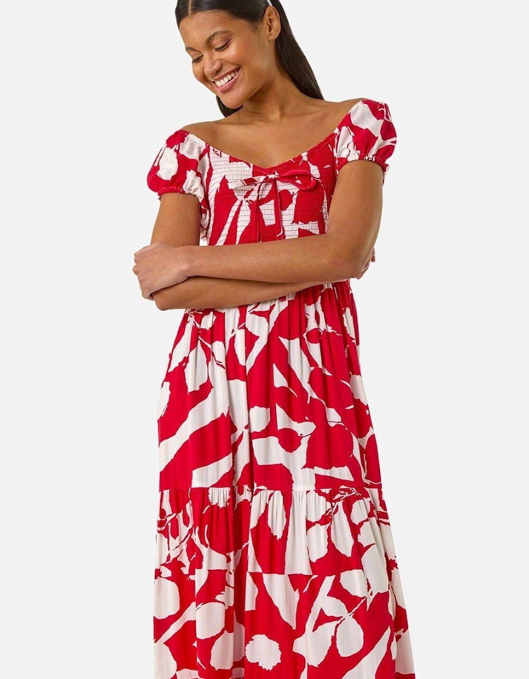 Shadow Floral Tie Tiered Dress, 2 of 1