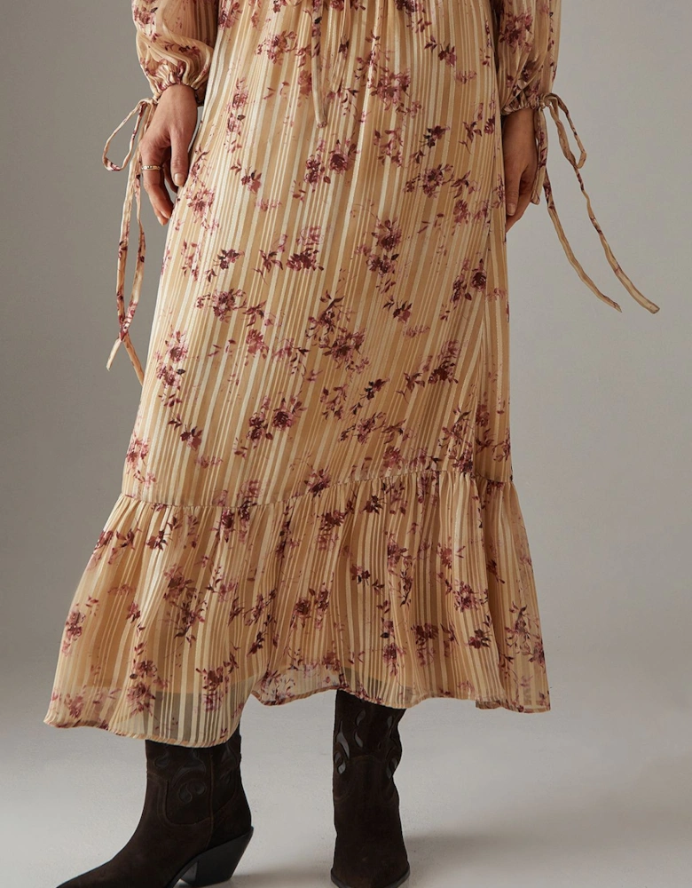 Shadow Stripe Drawstring Waist Tier Maxi Skirt